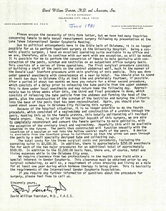 Correspondence from David Foerster to Lou Sullivan (July 1981)