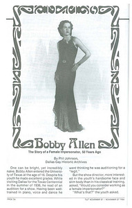 Bobby Allen: The Story of a Female Impersonator, 50 Years Ago