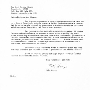 Letter from Felix Arroyo to Dr. Angel A. Amy-Moreno
