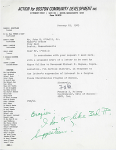 Francis X. Moloney letter to John H. O'Neil, Jr. with attached document