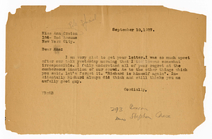 Correspondence between Ann Craton and Forrest Bailey, September 1927