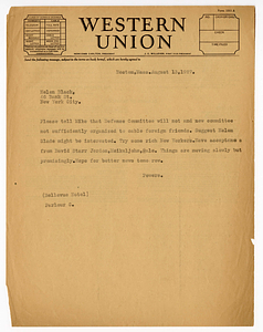 Telegram from Hapgood Powers to Helen Black, August 13, 1927