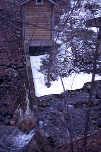 USFS stream gauging station with ponding basin behind the V-notched weir near NW Hill Road bridge.