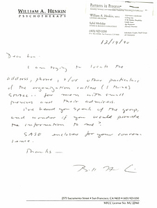 Correspondence from William Henkin to Lou Sullivan (December 14, 1990)