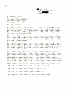 Correspondence from Lou Sullivan to Eli Coleman (September 29, 1987)