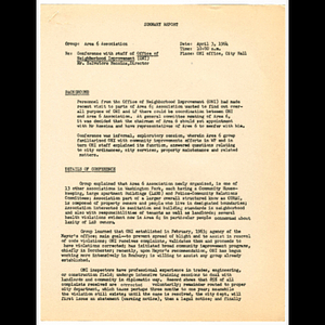 Summary report of Office of Neighborhood Improvement conference held April 3, 1964
