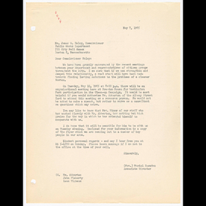 Copy of letter from Mrs. Muriel Snowden to James W. Haley, Commissioner of Public Works Department about meeting on May 11, 1965 for clean-up campaign and authorization of Mr. Abberton's attendance