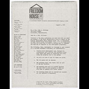 Letter from Herbert E. Tucker, Jr. to Mr. and Mrs. John A. Williams about housing development near their property 108 Devon Street