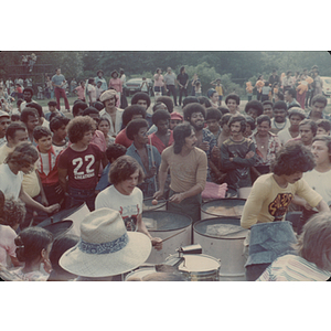 Percussionists play amid a crowd at the Festival Puertorriqueño