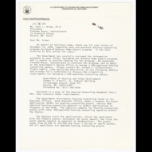 Letter from Ronald A. Rosenfeld to Ms. Toye L. Brown about Roxbury home buyers program