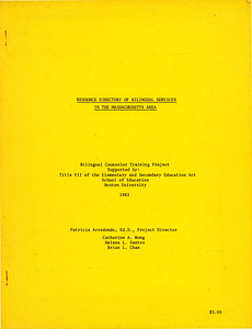 Resource Directory of Bilingual Services in the Massachusetts Area (1983)