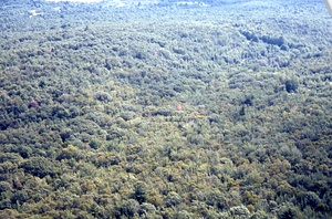 Aerial oblique view east from west of the Moon Lot in upper right on 2 Sept 1971.