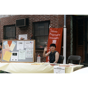 Lydia Lowe oversees a voter registration table