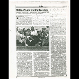 Clipping of Time magazine article about programs that bring youth and seniors together