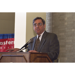 Northeastern University President Richard Freeland speaks at an event