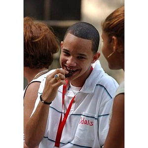 Odalis David Polanco eats at the Torch Scholars move-in dinner