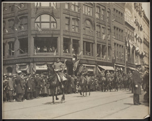 Grand marshal of the military parade leads regiment, Lynn, Mass., May 1919