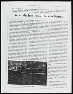 "When the Iron Horse Came to Bourne," unknown newspaper