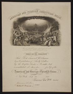 American and Foreign Christian Union membership certificate