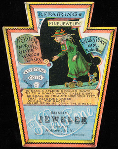 Trade card, Bundy, jeweler, 90 Genesee Street, Auburn, New York