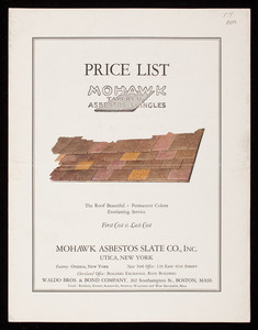 Price list, Mohawk Tapered Asbestos Shingles, Mohawk Asbestos Slate Company, Inc., Utica, New York