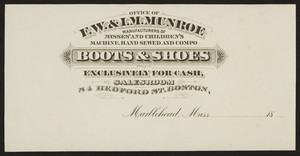 Billhead for F.W. & I.M. Munroe, boots & shoes, Marblehead, Mass., ca.1800