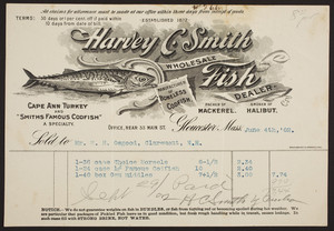 Billhead for Harvey C. Smith, wholesale fish dealer, 33 Main Street, Gloucester, Mass., dated June 4, 1902
