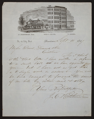 Letterhead for the Providence Steam & Gas Pipe Co., No. 82 Eddy Street, Providence, Rhode Island, dated September 10, 1857