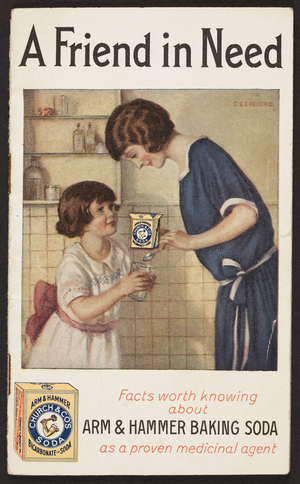 Friend in need, facts worth knowing about Arm & Hammer Baking Soda as a proven medicinal agent, Church & Dwight Co., 27 Cedar Street, New York, New York, 1924