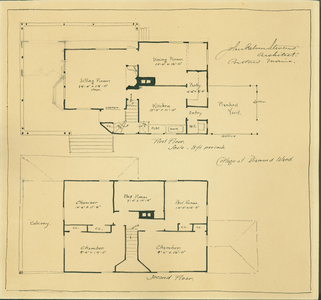 First and second floor plans of the Joseph A. King Cottage, Diamond Island, Casco Bay, Maine, 1888
