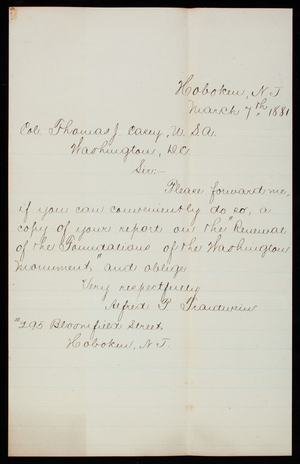 Alfred P. Trautwein to Thomas Lincoln Casey, March 7, 1881
