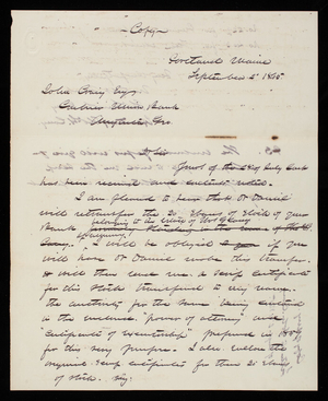 Thomas Lincoln Casey to John Craig, September 2, 1865, copy