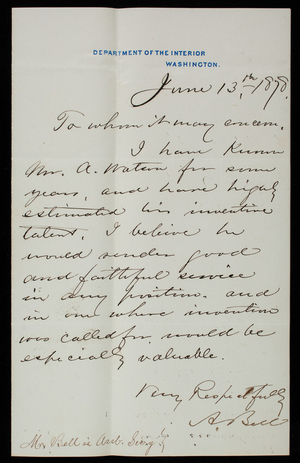 [Alonzo] Bell to Thomas Lincoln Casey, June 13, 1878