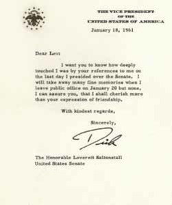 Letter from Richard Nixon to Leverett Saltonstall, 18 January 1961