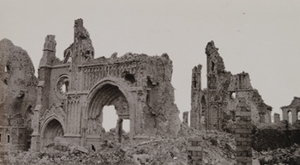 Remnants of a gothic arch from a destroyed stone building, Ypres, 1919
