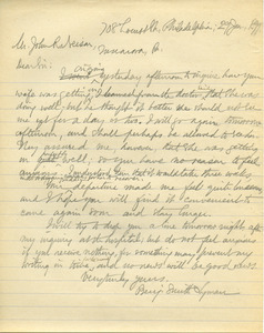 Letter from Benjamin Smith Lyman to John R. Neison