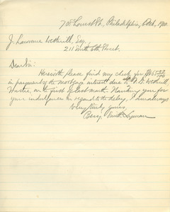 Letter from Benjamin Smith Lyman to J. Lawrence Wetherill