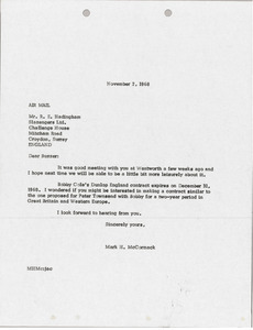 Letter from Mark H. McCormack to Ronald Hadingham