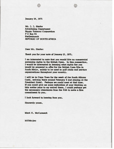 Letter from Mark H. McCormack to J. J. Starke