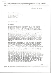 Letter from Mark H. McCormack to Bob Bartlett