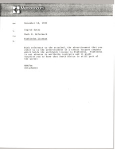 Memorandum from Mark H. McCormack to Ingrid Sutej