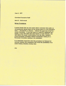 Memorandum from Mark H. McCormack to Cleveland executive staff