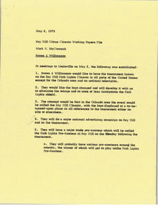 Memorandum from Mark H. McCormack to Bay Hill Citrus Classic working papers file