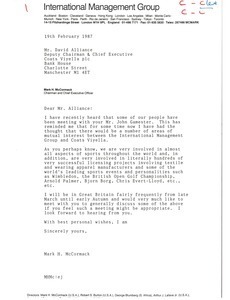 Letter from Mark H. McCormack to David Alliance