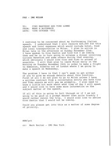 Fax from Mark H. McCormack to Cino Marchese