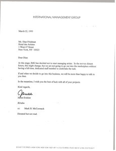 Letter from James Erskine to Dian Friedman