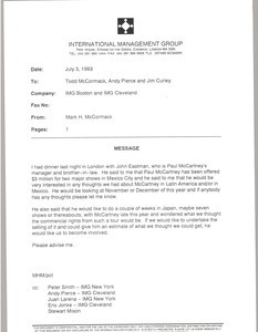 Fax from Mark H. McCormack to Todd McCormack, Andy Pierce and Jim Curley