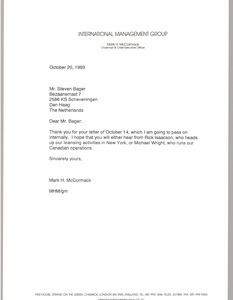 Letter from Mark H. McCormack to Steven Bager