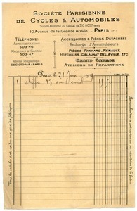 Receipt from automobile and cycling society