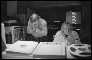 Stephen Stills (left) and sound engineer Bill Halverson in Wally Heider Studio 3 during production of the first Crosby, Stills, and Nash album